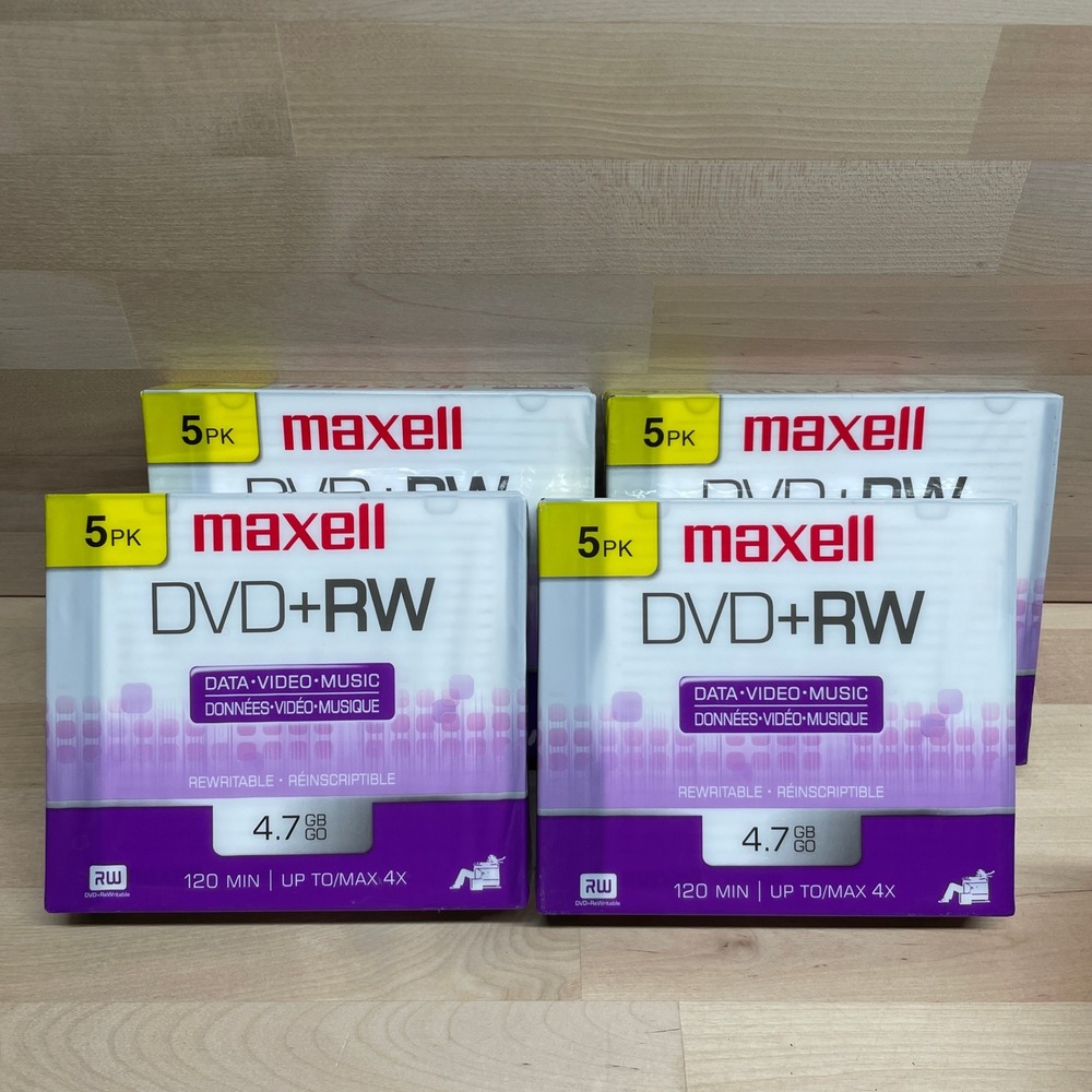 Maxell DVD+RW 4.7GB 120 Min 4x Rewritable Blank Discs 5-Pack Lot of 4 20 Total